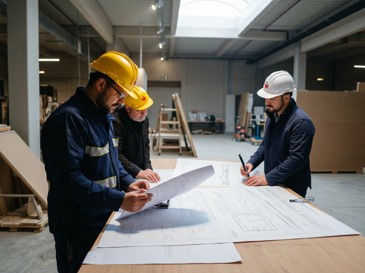 Construction managers reviewing plans on site